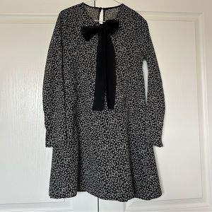 Zara Black and White Star Print Long Sleeves Mini Dress Wednesday Addams Sz XS